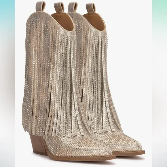 Jessica Simpson paredisa Fringe Gold western Boots size 6.5 - Picture 2 of 11